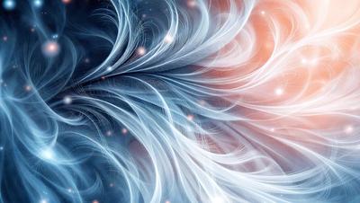 The primary subject of the image is a blue and white swirl pattern, which appears to be a digital art or illustration. The setting is a blue background, and the visual style is a combination of digital art and illustration. The colors and mood of the image are predominantly blue and white, creating a sense of calmness and tranquility.