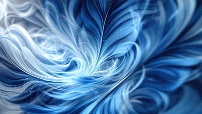 The primary subject of the image is a blue feather, which is the main object, scene, or focus of the image. The setting or background features a blue and white color scheme, which adds to the overall atmosphere of the image. The visual style of the image is a combination of photo and digital art, creating a unique and eye-catching representation of the blue feather.