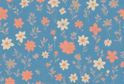 The primary subject of the image is a blue and white floral pattern. The setting is a blue background, and the visual style appears to be a combination of digital art and illustration. The dominant colors are blue and white, creating a calm and serene atmosphere.