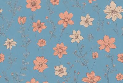 The primary subject of the image is a blue and pink floral pattern, featuring a variety of flowers. The setting is a blue background, which complements the vibrant colors of the flowers. The visual style is a combination of digital art and illustration, creating a unique and eye-catching design. The dominant colors are pink and blue, giving the image a cheerful and lively atmosphere.