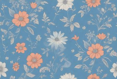 The primary subject of the image is a blue and white floral pattern, featuring a variety of flowers and leaves. The setting is a blue background, which complements the vibrant colors of the flowers. The visual style is a combination of digital art and illustration, creating a unique and eye-catching design. The dominant colors are blue and white, with the flowers adding pops of color to the overall atmosphere.
