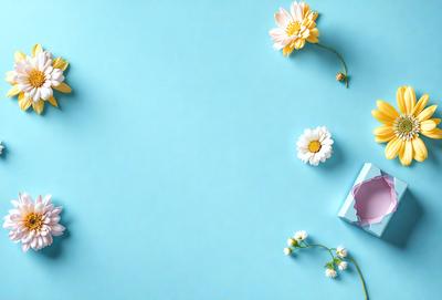 The primary subject of the image is a bouquet of white flowers, which are placed on a blue background. The flowers are arranged in a visually appealing manner, creating a sense of freshness and natural beauty. The setting appears to be a studio or a controlled environment, as the flowers are placed on a table or a similar surface. The visual style of the image is a combination of photo and digital art, as it captures the essence of the flowers while also showcasing the artist's creativity and attention to detail.