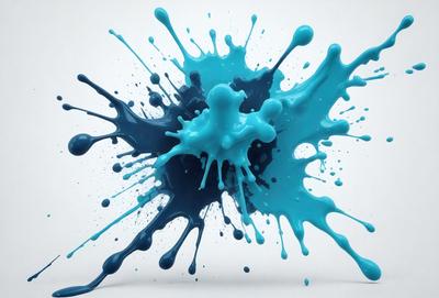 The primary subject of the image is a blue and white splash of paint, which appears to be a digital art or illustration. The setting is a white background, and the visual style is a close-up of the splash of paint. The dominant colors are blue and white, creating a vibrant and energetic atmosphere.