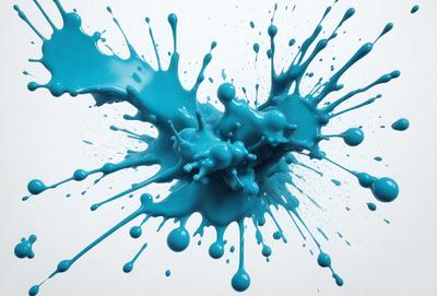 The primary subject of the image is a blue splash of paint, which appears to be a digital art or illustration. The setting is a white background, and the visual style is a close-up of the blue splash. The dominant colors in the image are blue and white, creating a vibrant and energetic atmosphere.