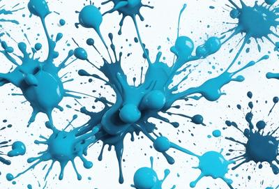 The primary subject of the image is a blue splash of paint, which is the main focus of the scene. The setting is a white background, which provides a clean and uncluttered environment for the paint splash. The visual style of the image is a close-up of the blue splash, showcasing the details of the paint. The colors and mood of the image are predominantly blue, creating a sense of calmness and tranquility.
