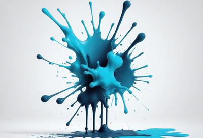 The primary subject of the image is a blue, swirling, and splashing liquid, which appears to be a mix of paint and water. The setting is a white background, which provides a clean and uncluttered environment for the artistic display. The visual style of the image is a combination of digital art and illustration, as it showcases the creative and dynamic nature of the blue liquid. The dominant colors in the image are blue and white, creating a sense of calmness and tranquility.