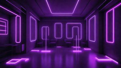 The primary subject of the image is a purple room with a purple floor. The setting is a room with a purple ceiling and purple walls. The visual style is a digital art or illustration, creating a unique and futuristic atmosphere. The colors and mood of the room are predominantly purple, giving it a distinct and vibrant appearance.