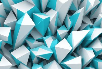 The primary subject of the image is a large number of blue and white triangles, which are arranged in a visually appealing manner. The setting is a blue and white background, which complements the color scheme of the triangles. The visual style of the image is a combination of digital art and illustration, creating a unique and eye-catching pattern. The dominant colors in the image are blue and white, giving it a clean and modern appearance.