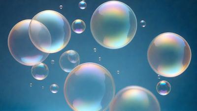 The primary subject of the image is a group of bubbles floating in a blue background. The bubbles are of various sizes and shapes, creating a visually appealing scene. The setting appears to be a blue sky, which adds to the overall atmosphere of the image. The visual style of the image is a combination of photo and digital art, as it captures the essence of bubbles in a realistic yet artistic manner. The colors and mood of the image are predominantly blue, which gives it a