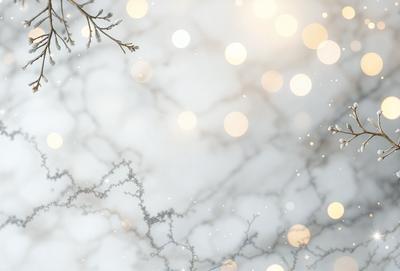 The primary subject of the image is a tree with a snowy background. The setting is a wintery landscape, and the visual style is a combination of photo and digital art. The colors are predominantly white, with some hints of gold, and the overall atmosphere is serene and peaceful.