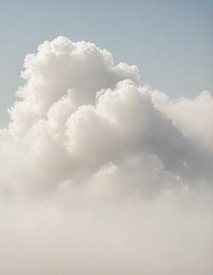 The primary subject of the image is a large, fluffy cloud in the sky. The cloud is the main focus of the image, and it appears to be a natural, cloudy formation rather than a digital or artificial creation. The setting is the sky, with the cloud being the main element in the background. The visual style of the image is that of a natural, outdoor scene, with the cloud being the primary subject. The colors and mood of the image are predominantly white and gray, giving it a calm and ser