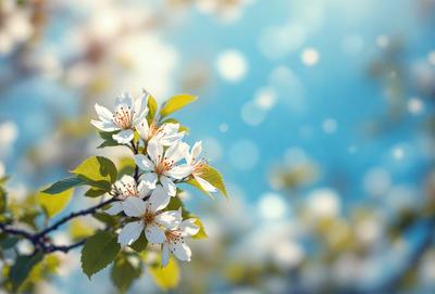 Primary subject: A flower with white petals and yellow stamens.

Setting/background: A blue sky with white clouds.

Visual style: Digital art.

Colors and mood: The flower is predominantly white with yellow accents, creating a serene and calming atmosphere.