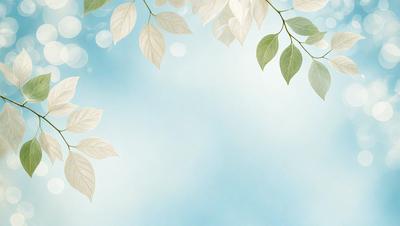 The primary subject of the image is a leafy tree branch with green leaves. The setting is a blue sky, and the visual style is a photo. The colors and mood of the image are predominantly blue and serene, creating a peaceful and calming atmosphere.