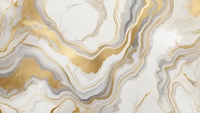 The primary subject of the image is a marble countertop with a gold and white pattern. The setting is a kitchen, and the visual style is a close-up of the marble countertop. The dominant colors are gold and white, creating a luxurious and elegant atmosphere.