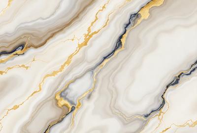The primary subject of the image is a marble-like pattern with gold and white colors. The setting is a wall, and the visual style appears to be a combination of a photo and digital art. The dominant colors are gold and white, creating a luxurious and elegant atmosphere.