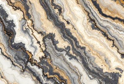 The primary subject of the image is a marble-like stone with a patterned texture. The setting is a natural environment, possibly a rock formation or a stone wall. The visual style is a close-up of the stone, showcasing its intricate pattern. The colors and mood of the image are predominantly earthy tones, giving it a natural and organic feel.