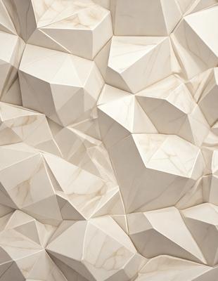 The primary subject of the image is a large, white, marble wall with a unique, geometric pattern. The setting is a room with a white marble surface, which adds to the overall visual style. The image is a close-up of the marble wall, showcasing its intricate design and texture. The colors and mood of the image are predominantly white, giving it a clean and elegant appearance.