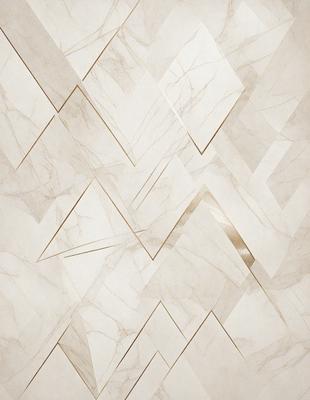 The primary subject of the image is a marble wall with a pattern of triangles. The setting is a room with a white marble wall, and the visual style is a close-up of the wall. The colors and mood of the image are predominantly white, giving it a clean and elegant appearance.