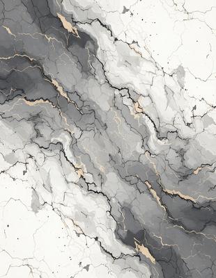 The primary subject of the image is a marble-like texture, which is the main focus of the image. The setting is a white background, and the visual style is a combination of photo and digital art. The colors and mood of the image are predominantly black and white, giving it a classic and elegant appearance.
