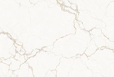 The primary subject of the image is a white marble wall with a gold-colored pattern. The setting is a room with a white marble floor. The visual style is a close-up of the marble wall, showcasing its intricate design. The colors and mood of the image are predominantly white and gold, creating a luxurious and elegant atmosphere.