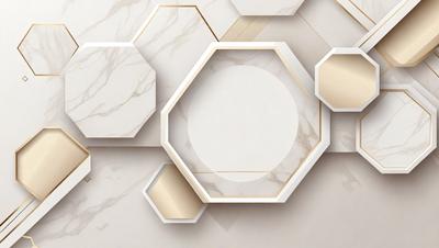 The primary subject of the image is a white marble wall with a gold circle in the center. The setting is a room with a white marble wall, and the visual style is a combination of photo and digital art. The dominant colors are white and gold, creating a clean and elegant atmosphere.