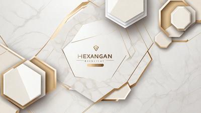 The primary subject of the image is a logo for a company called Hexagonal. The logo is displayed on a white marble surface, which serves as the setting and background of the image. The visual style of the image is a combination of digital art and illustration, creating a clean and modern appearance. The colors and mood of the image are predominantly white and neutral, giving it a professional and sophisticated feel.