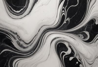 The primary subject of the image is a white and black swirl pattern, which appears to be a painting or drawing. The setting is a black and white background, which contrasts with the swirl pattern. The visual style is artistic, with the swirl pattern resembling a marble or stone texture. The colors and mood of the image are predominantly black and white, creating a sense of depth and contrast.