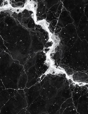 The primary subject of the image is a black and white photo of a marbled surface, possibly a wall or a piece of art. The setting is a dark room, and the visual style is a close-up of the marbled surface. The colors and mood of the image are predominantly dark and moody, with the marbled surface being the main focus.