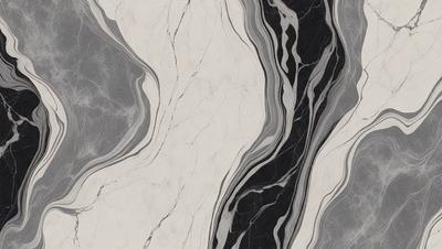 The primary subject of the image is a marble tile with a black and white pattern. The setting is a bathroom, as indicated by the presence of a sink. The visual style is a photo, showcasing the intricate design of the marble tile. The colors and mood of the image are predominantly black and white, giving it a classic and elegant appearance.