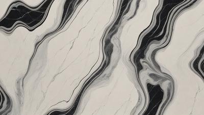 The primary subject of the image is a marble tile with a black and white pattern. The setting is a wall, and the visual style is a close-up of the tile. The colors and mood of the image are predominantly black and white, giving it a classic and elegant appearance.