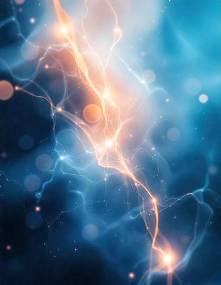 Primary subject: Lightning bolts
Setting/background: Blue background
Visual style: Digital art
Colors and mood: Bright, vibrant, and energetic