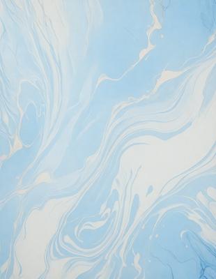 The primary subject of the image is a painting of a blue and white ocean wave. The setting is a white background, and the visual style appears to be a digital art or illustration. The dominant colors in the painting are blue and white, creating a serene and calming atmosphere.