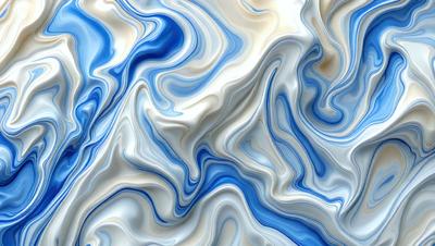 The primary subject of the image is a blue and white patterned surface, which appears to be a painting or a digital artwork. The setting is a white background, and the visual style is a combination of photo and digital art. The dominant colors are blue and white, creating a calm and soothing atmosphere.