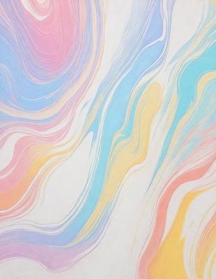 The primary subject of the image is a colorful, swirling pattern that appears to be a painting or a digital artwork. The setting is a white wall, which serves as a clean and uncluttered background for the vibrant colors and patterns. The visual style is a mix of artistic and digital elements, creating a unique and eye-catching piece. The dominant colors are a combination of pink, blue, yellow, and green, which contribute to a lively and cheerful atmosphere.
