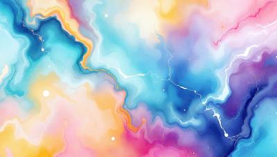 The primary subject of the image is a vibrant, colorful painting featuring a blue and pink background. The setting is a space-themed painting, with a starry background and a lightning bolt streaking through the scene. The visual style is a combination of digital art and illustration, creating a dynamic and lively atmosphere. The dominant colors are blue and pink, with the lightning bolt adding a touch of white and yellow.
