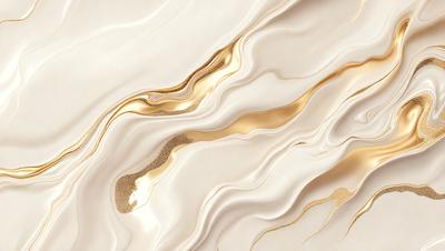 The primary subject of the image is a white marble wall with gold accents. The setting is a room with a white background. The visual style is a combination of photo and digital art, creating a unique and elegant appearance. The dominant colors are white and gold, giving the wall a luxurious and sophisticated look.