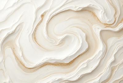 The primary subject of the image is a white, swirling, and curling pattern on a surface. The setting appears to be a white background, which contrasts with the swirling pattern. The visual style of the image is a combination of photo and digital art, creating a unique and intricate design. The dominant colors in the image are white and gold, giving the pattern a warm and elegant appearance.