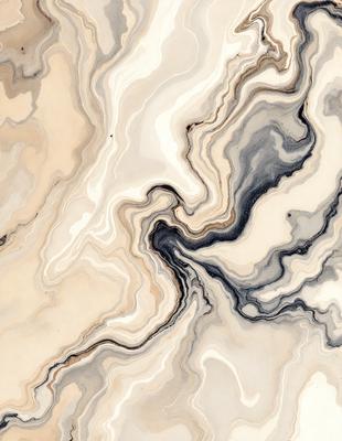 The primary subject of the image is a marble-like pattern, which appears to be a painting or drawing. The setting is a white background, and the visual style is a combination of photo and digital art. The colors and mood of the image are predominantly white, gray, and black, creating a sense of depth and contrast.