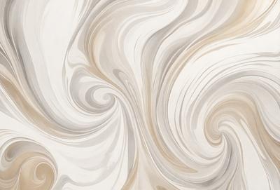 The primary subject of the image is a white and brown patterned wallpaper. The setting is a room with a white wall, and the visual style is a combination of photo and digital art. The dominant colors are white and brown, creating a warm and inviting atmosphere.