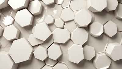 The primary subject of the image is a pattern of white hexagons, which are arranged in a honeycomb-like structure. The setting is a white background, which provides a clean and minimalist appearance. The visual style is a combination of photo and digital art, creating a unique and intricate design. The colors are predominantly white, giving the image a clean and modern feel. The overall atmosphere is one of simplicity and elegance.
