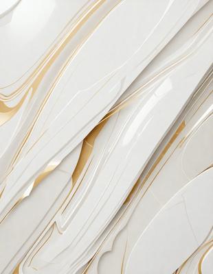 The primary subject of the image is a white marble wall with gold accents. The setting is a room with a white marble wall as the main focus. The visual style is a combination of a photo and digital art, creating a unique and intricate design. The dominant colors are white and gold, giving the wall a luxurious and elegant appearance.
