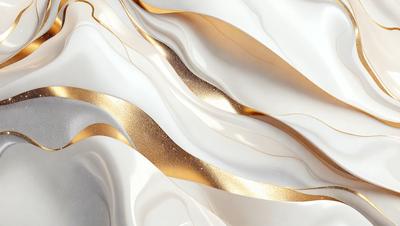 The primary subject of the image is a white and gold swirl pattern. The setting is a white background, and the visual style appears to be a digital art or illustration. The dominant colors are white and gold, creating a sense of elegance and sophistication.