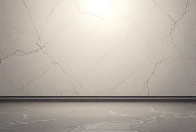 The primary subject of the image is a marble wall with a patterned texture. The setting is a room with a white marble floor. The visual style is a photo of the marble wall, showcasing its unique texture and design. The colors and mood of the image are predominantly white, giving it a clean and elegant appearance.
