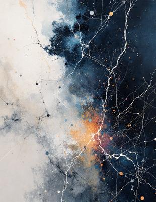 The primary subject of the image is a painting featuring a blue and white background with a black and white foreground. The painting is a digital art piece, showcasing a vibrant and dynamic visual style. The dominant colors in the painting are blue, white, and black, creating a striking contrast between the background and foreground. The overall atmosphere of the painting is energetic and captivating, with the black and white foreground adding depth and intrigue to the composition.