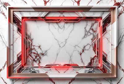 The primary subject of the image is a marble-like pattern with red accents. The setting is a white marble-like surface, which serves as the background. The visual style is a combination of digital art and illustration, creating a unique and eye-catching design. The colors and mood of the image are predominantly red and white, giving it a bold and striking appearance.