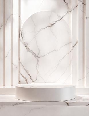 The primary subject of the image is a white marble countertop. The setting is a room with a white marble wall, and the visual style is a photo. The colors and mood of the image are predominantly white, giving it a clean and elegant appearance.