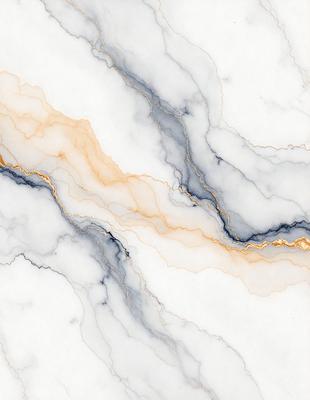 The primary subject of the image is a marble countertop with a gold streak running through it. The setting is a kitchen, and the visual style is a close-up of the marble countertop. The colors and mood of the image are predominantly white and gold, giving it a luxurious and elegant appearance.