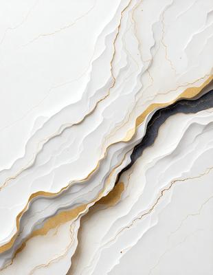 The primary subject of the image is a white marble wall with gold accents. The setting is a room with a white marble wall as the main focus. The visual style is a combination of photo and digital art, creating a unique and intricate design. The dominant colors are white and gold, giving the wall a luxurious and elegant appearance.