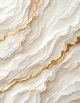 The primary subject of the image is a white marble wall with gold accents. The setting is a room with a white marble wall as the main focus. The visual style is a combination of a photo and digital art, creating a unique and intricate design. The dominant colors are white and gold, giving the wall a luxurious and elegant appearance.
