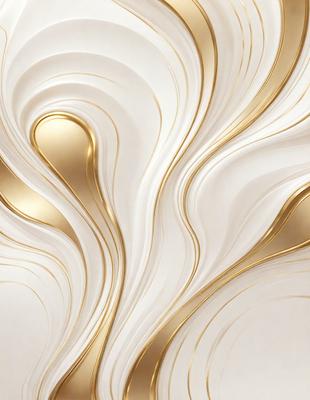 The primary subject of the image is a gold and white wallpaper design. The setting is a white wall, and the visual style is a combination of digital art and illustration. The dominant colors are gold and white, creating a luxurious and elegant atmosphere.